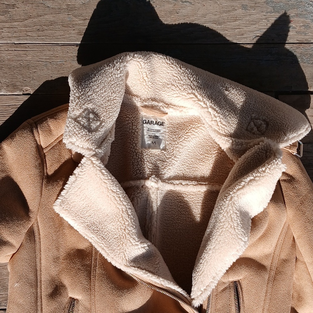 EUC Garage Tan Sherpa Lined Moto Jacket Size P/S